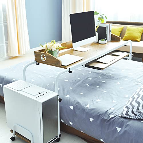 sogesfurniture Mesa de Ordenador Portatil con Ruedas, Altura Ajustable, 120cm Mesa Escritorio de la Computadora con Bandeja de Teclado para Sofá Cama, Roble
