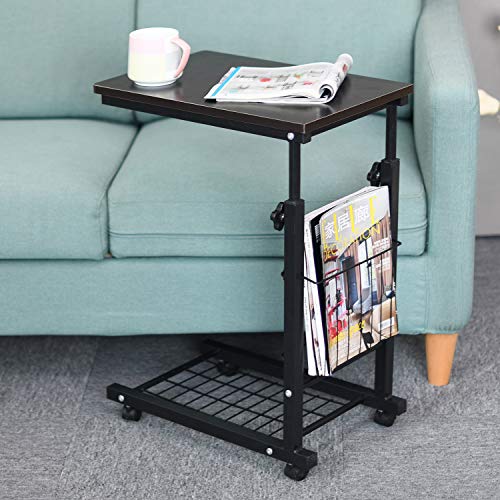 sogesfurniture Mesa de Ordenador Portatil Mesa Auxiliar con Ruedas, Altura Ajustable, Mesas de Centro Escritorio Compacta para Cama o Sofá, 48x30x56-76 cm, Negro BHEU-C6-BK