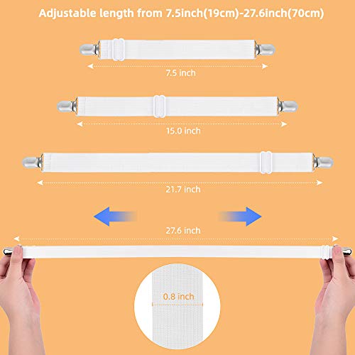 Sopito Sujetadores de sábanas, 4 Piezas Ajustable Sábana Correas Cama Sábana Tirantes Grippers para Colchones Sábanas Ajustables, Blanco