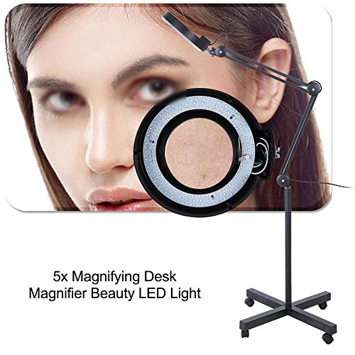 SOULONG - 5 lámparas con lupa de aumento LED sobre pie 220-240 V, lámpara estética con brazo ajustable giratorio para gabinete médico, salón de belleza, clínicas, tatuaje, spa (negro)