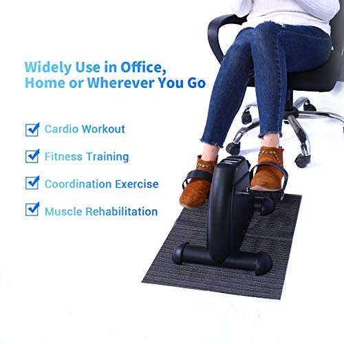 Sportneer Under Desk Bike Mini bicicleta de ejercicios de ciclo de pedal portátil con monitor digital y alfombra antideslizante, resistencia ajustable, Negro
