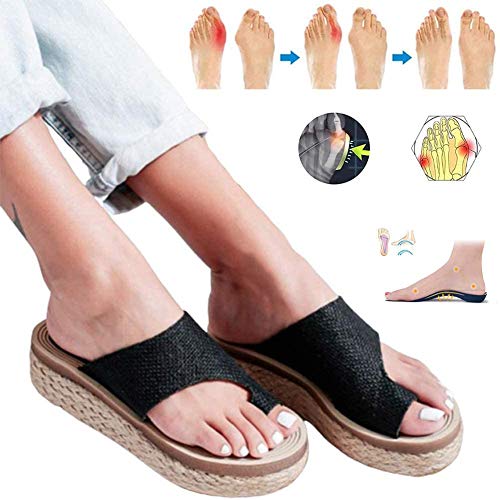SQL Férulas ortopédicas Damas Zapatillas, Sandalias Planas Dedo Gordo del Verano Mujeres Hallux Valgus Ortopédica Flip Flops cómodo para el Tratamiento,Negro,41