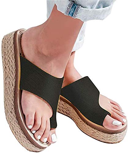 SQL Férulas ortopédicas Damas Zapatillas, Sandalias Planas Dedo Gordo del Verano Mujeres Hallux Valgus Ortopédica Flip Flops cómodo para el Tratamiento,Negro,41