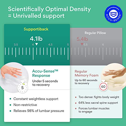 Supportiback Cojín Lumbar Ortopédico Memory Foam para Sillas de Oficina y Asientos de Coche para el Alivio del Dolor de la Zona Lumbar, Lesiones de Coxis y Dolor de Ciática- Soporte Lumbar Ergonómico