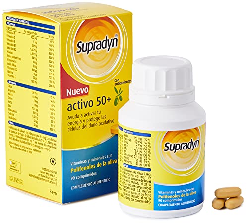 Supradyn Activo 50+ Multivitaminas para Mayores de 50 con Vitaminas, Minerales y Antioxidantes, una Ayuda para Proteger las Células del Daño Oxidativo y Recargar la Vitalidad, 90 Comprimidos