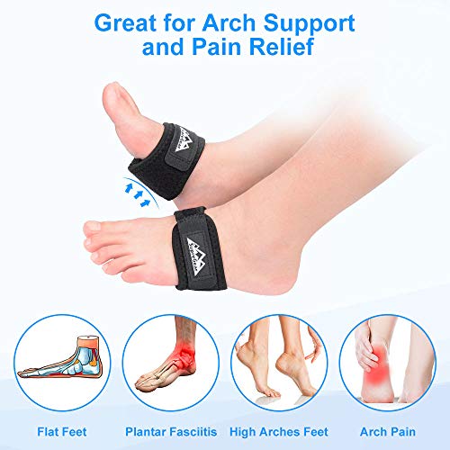 supregear 1 par Soporte de Arco para Fascitis Plantar, Ajustable Cómodo Soporte de Arco para Pie Vendaje de Soporte de Compresión Correa Transpirable para Mujeres Hombres Fascitis Plantar Pies Planos