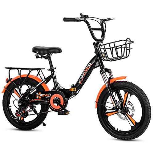 SXZSB Bicicleta para Niños, Bicicleta Plegable, Hombres/Mujeres, 6 Velocidades, Frenos De Disco, Edad Aplicable: 10 Años, 11 Años, 12 Años, 13 Años, 14 Años Lo Anterior,Naranja,22 Inches
