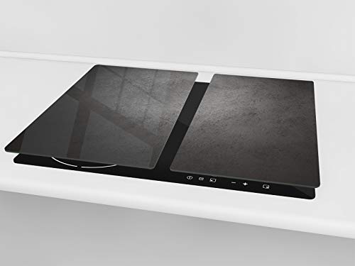 Tabla de cortar decorativa de cristal templado y cubre vitro – Dos en Uno – Resistente a golpes y arañazos – UNA PIEZA (60 x 52 cm) o DOS PIEZAS (30 x 52 cm); D10A Serie Texturas B Concreto Oscuro
