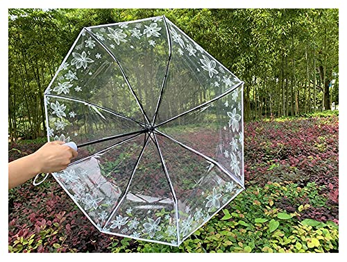 TAIYUAN Paraguas Transparente espesando Tres Pliegues Mujeres Lluvia Paraguas romántica CLORURO DE POLIVINILO Clear Automatic Sopbrellas Flores Impreso Paraguas para Niñas Niños Tiempo Libre
