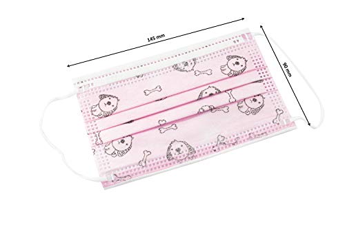 TBOC Mascarilla Higiénica Niños No Reutilizable - [Pack 30 Unidades] 3 Capas [Color Rosa Dog]