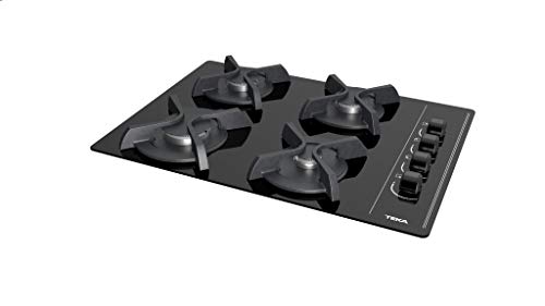 Teka | Placa Cristal Gas de 60 cm | Mandos frontales Ergonómicos de Gas Butano | 4 Quemadores de Gas | GBC 64003 KBB | Cristal Negro | 11 x 60 x 43.5 cm