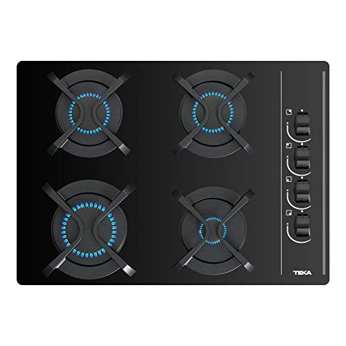 Teka | Placa Cristal Gas de 60 cm | Mandos frontales Ergonómicos de Gas Butano | 4 Quemadores de Gas | GBC 64003 KBB | Cristal Negro | 11 x 60 x 43.5 cm