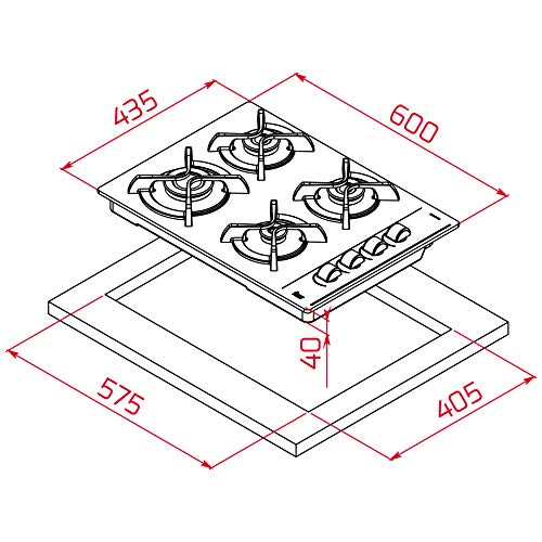 Teka | Placa Cristal Gas de 60 cm | Mandos frontales Ergonómicos de Gas Butano | 4 Quemadores de Gas | GBC 64003 KBB | Cristal Negro | 11 x 60 x 43.5 cm