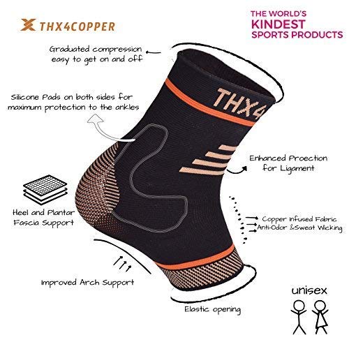 Thx4COPPER Tobillera de compresión Infused – Tobillera de silicona, soporte para tobillo, alivio del dolor, fascitis plantar, tendinitis de Aquiles, talla L