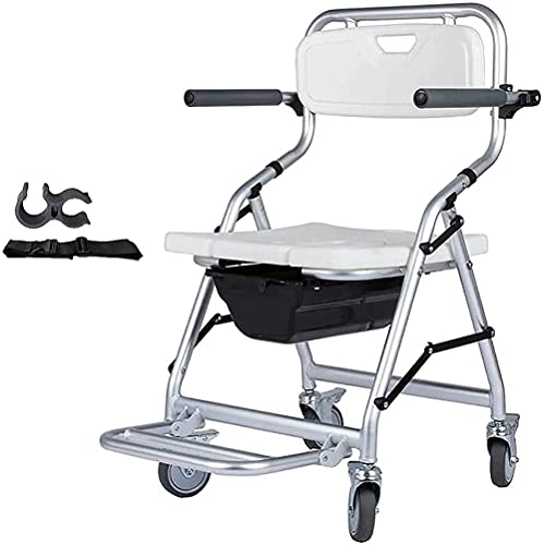 tjz Silla con Inodoro Plegable para Inodoro MóVil, Silla De Ducha para BañO con Reposabrazos Y Ruedas, Taburete PortáTil para Sillas De Ruedas Y BañO para Discapacitados Mayores.