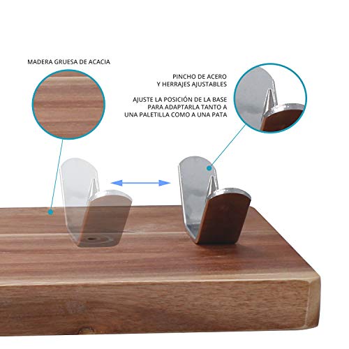 TM Electron HOCU102 Jamonero de madera de acacia con cabezal adaptable telescópico metálico, sistema giratorio y base ajustable para pata o paletilla