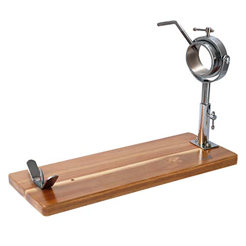 TM Electron HOCU102 Jamonero de madera de acacia con cabezal adaptable telescópico metálico, sistema giratorio y base ajustable para pata o paletilla