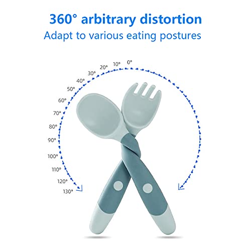 Tomedeks 2 Piezas Cubiertos De Cuchara Y Tenedor De, Utilizados Para El Entrenamiento De Alimentación Infantil, Fácil De Sostener, Resistente Al Calor, Cuchara De Aprendizaje Flexible (Blue)
