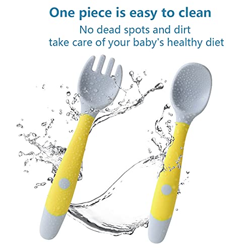 Tomedeks 2 Piezas Cubiertos De Cuchara Y Tenedor De, Utilizados Para El Entrenamiento De Alimentación Infantil, Fácil De Sostener, Resistente Al Calor, Cuchara De Aprendizaje Flexible (Blue)