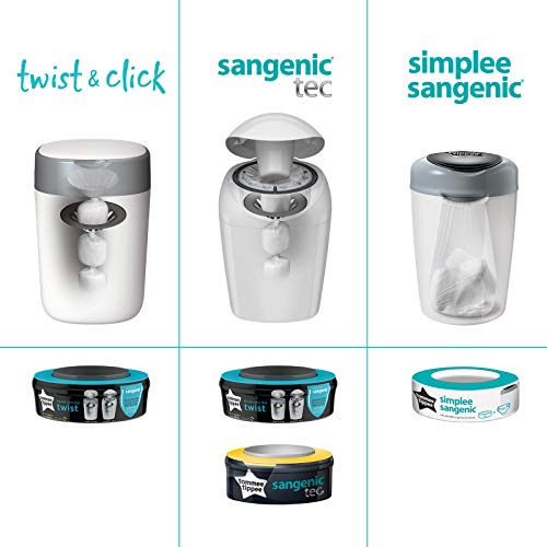 Tommee Tippee 85100401 Twist & Click Sangenic - Sistema avanzado para desechar pañales con 6 recambios, Blanco/Gris