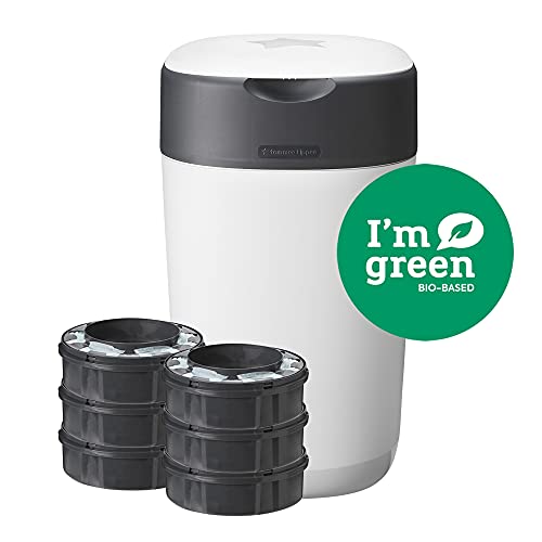 Tommee Tippee Contenedor para Pañales Avanzado Twist and Click, Nuevo Sistema Ecológico, Incluye 6 Recambios con Película GREENFILM, Blanco