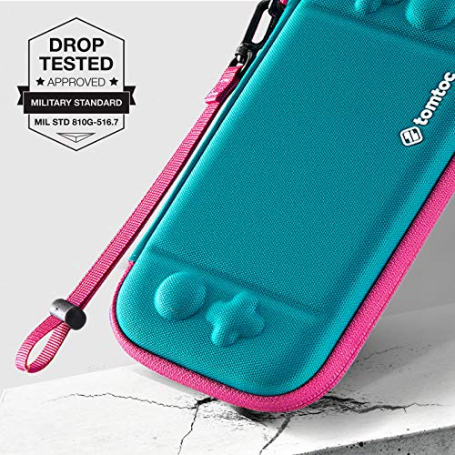 tomtoc Funda para Nintendo Switch Lite, Estuche Rígido con Espacio para 8 Tarjetas de Juegos, Bolso Delgado de Transporte con Proteción Militar, Azul Coral
