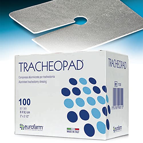 Tracheopad (cm 8 x cm 9,3) Apósito aluminizado de tela no tejida especialmente diseñado para su uso en traqueotomías, 100 unidades