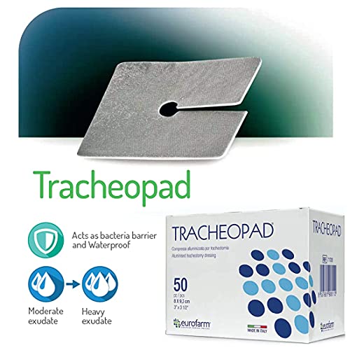 Tracheopad (cm 8 x cm 9,3) Apósito Aluminizado de Tela no Tejida Para uso en Traqueotomías ,Rápida Absorción del Exudado, Paquete de 50 Unidades. Fabricado en Italia