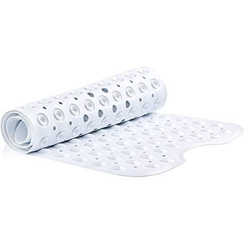 TranquilBeauty Alfombrilla de baño Antideslizante con ventosas, Alfombrillas de bañera Extra largas, antimoho, Lavable a máquina, sin látex, Ideal para Ancianos y niños 100x40cm Blanco