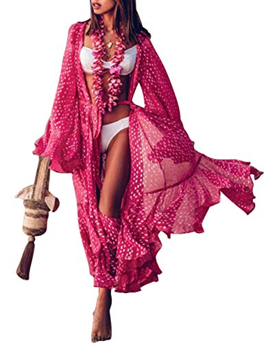 Túnica larga para mujer, de gasa, tipo kimono, cárdigan, vestido, con estampado floral, para llevar con bikini, ideal para verano Estilo 10. Talla única