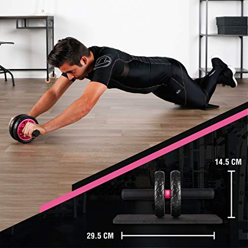 Ultrasport Wheel, Roller, AB Abdominal Aparato de Entrenamiento y Ayuda para Bajar de Peso, con Rueda Doble y Superficie de Apoyo para Las Rodillas, Unisex Adulto, Rosa, OS
