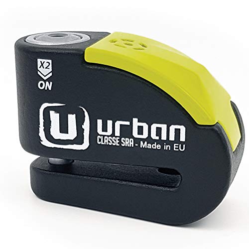 urban UR10 Candado Antirrobo Moto Disco con Warning y Alarma 120dba, Alta Seguridad Homologado CLASSE Sra, Doble Cierre 10 mm, Made in EU, Negro/Amarillo