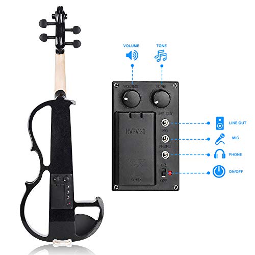 Vangoa Violín Electrico 4/4 Tamaño Completo Violín Silencioso para Principiante Madera Maciza Kit de Violin, Negro