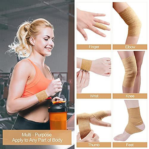 Venda cohesiva 10cm x 4.5m - 12 Rollos Vendas Autoadhesivas, venda elastica adhesiva para Primeros Auxilios, Deportes, Caballos, Perros (Beige)