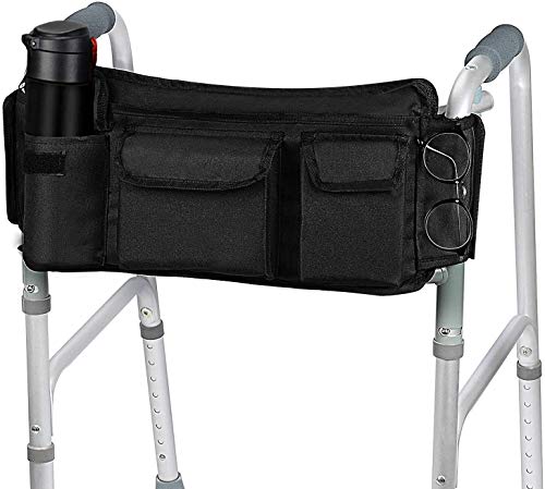 [Versión Revisada] SupreGear Walker Bag, Bolsa para Organizador Cesta Plegables para Cualquier Tipo Andador/Rollator/Silla de Ruedas, Gancho y Bucle Actualizado, Fácil Acceso Bolsillo Cremallera