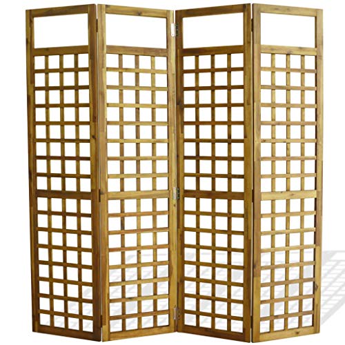 vidaXL Acacia Biombo Enrejado 4 Paneles Madera 160x170cm Separador Habitación