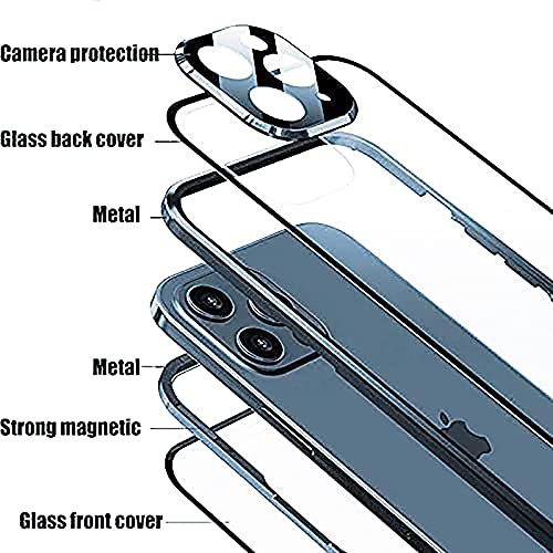 Vidrio Templado HD Clara Funda con protección de Lente cámara para iPhone 12 Mini 5G 5.4“,Compatible con Magnético Parachoques Estructura de Metal,protección de 360 Grados,Anti-Choques Cover