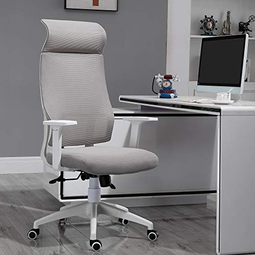 Vinsetto Silla de Oficina Ergonómica Silla de Escritorio Giratoria Ajustable en Altura y Reclinable hasta 120° Bloqueo de Posición 64x61x120,9-128,9 cm Gris