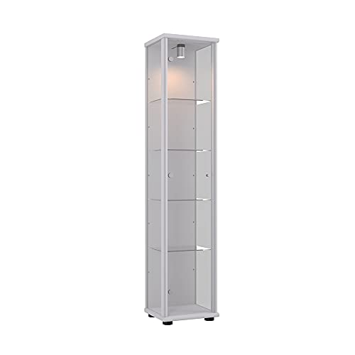 Vitrina Mueble de pared 176x37x33 cm en color plateado con iluminación con 4 estantes de vidrio