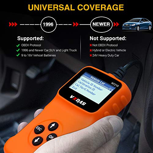VXDAS NT210 OBD2 Escáner Herramienta de escaneo de diagnóstico del automóvil Compruebe la luz del Motor Lector Universal de códigos OBDII, Comprobación de Smog del automóvil después de 1996