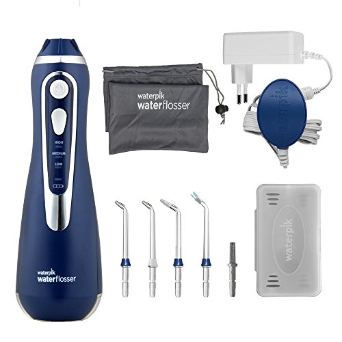 Waterpik Irrigador Inalámbrico Avanzado con 3 Posiciones de Control del Agua a Presión con Batería Recargable, Eliminación de Placa Dental Ideal para Viajar y para Baños Pequeños, Azul (WP-563UK)