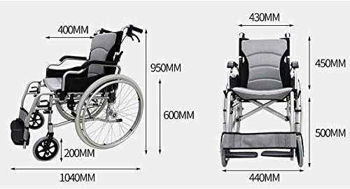 WBJLG Sillas de Ruedas Tipo Silla de Ruedas, Aluminio Portátil Plegable Silla de Ruedas Viaje, El cinturón de Seguridad Freno de Mano -34 cm