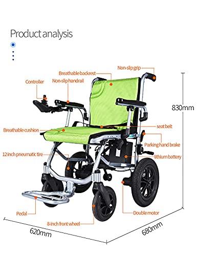 WBJLG Sistema de Control Dual Silla de Ruedas eléctrica Silla de Ruedas de Viaje Liviana de aleación de Aluminio con Joystick de 360 ​​° y batería de Doble Motor de 190 W