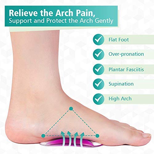 Wchiuoe Plantillas de Tacón Alto, Almohadillas de Silicona para Soporte de Arco Ortopédico para Pies Planos Y Fascitis Plantar, Plantillas de Soporte de Arco de Gel para Mujer(2 Pares)