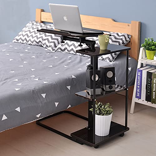 ybaymy Mesa para portátil con ruedas, altura regulable, mesa auxiliar para cama y sofá, soporte para ordenador portátil, con 3 niveles, mesa con ruedas, mesa de cama, sofá, altura regulable 70-95 cm