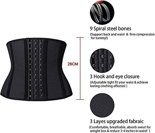YIANNA Mujer Fajas Reductoras Torso Corto Waist Trainer Corset Reductor Cinturilla Moldeadora Faja Colombiana Latex Cintura Respirable Negro, 110266 Size M