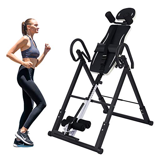 Z ZELUS Tabla de Inversión Plegable para Fitness en Casa Tabla de Inversión Gravitacional de Altura Ajustable 130cm-185cm Banco de Inversión por Gravedad con Respaldo Acolchado (Blanco)