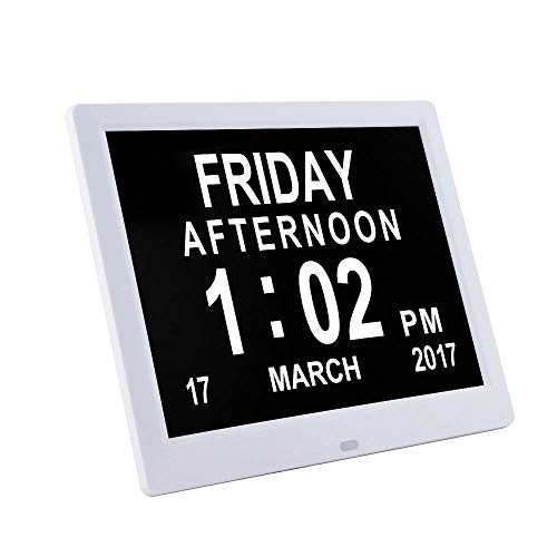 ZED- Reloj Calendario Digital 8" Multifunción Reloj Despertador Soporte de Tarjeta SD para Reproducir Fotos y Videos, 8 Alarmas Programables, para Todos Especialmente Alzheimer y Niños