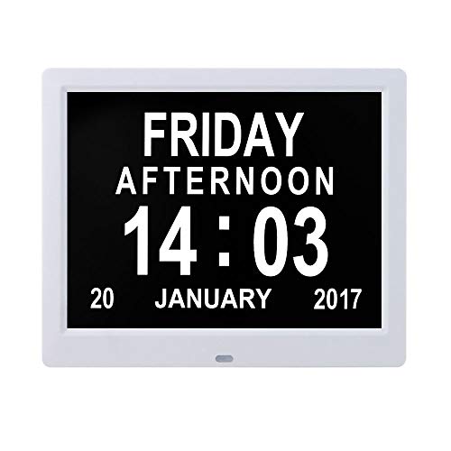 ZED- Reloj Calendario Digital 8" Multifunción Reloj Despertador Soporte de Tarjeta SD para Reproducir Fotos y Videos, 8 Alarmas Programables, para Todos Especialmente Alzheimer y Niños