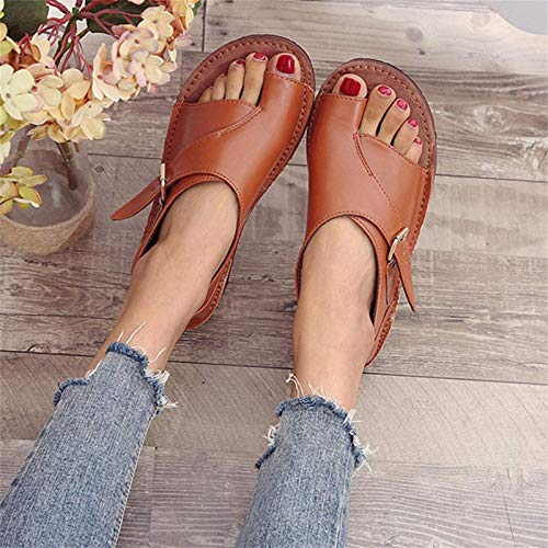 ZHXMYD Sandalias Férulas Mujer Dedo Grande Plano Hallux Valgus Ortopédico para Tratamiento Sandalias De Corrección De Dedo Gordo De Cuero PU Sandalias De Verano con Punta Abierta